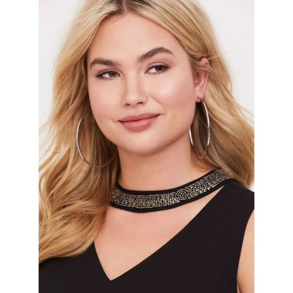 Torrid Choker Tank Georgette Jeweled Neck Sleeveless Lined Tie Blouse Sz 2 (2X) - Picture 10 of 12